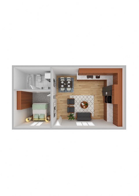 a floor plan of a small house with a fireplace